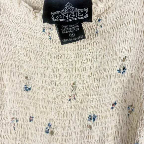 Angie Ruched M Floral Kids Dress in Cream and Blue Sleeveless Flowy Cottagecore - Picture 9 of 9